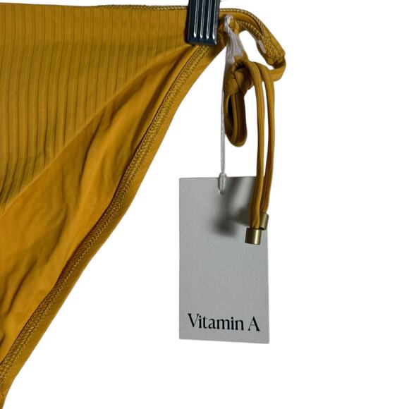 Vitamin A Elle Yellow Ribbed Classic Side Tie String Bikini Bottoms Size XXL - Picture 5 of 10